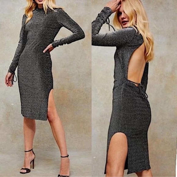 Topshop Dresses & Skirts - TopShop Black/Silver Glitter Open Midi Cocktail Night Out Dress